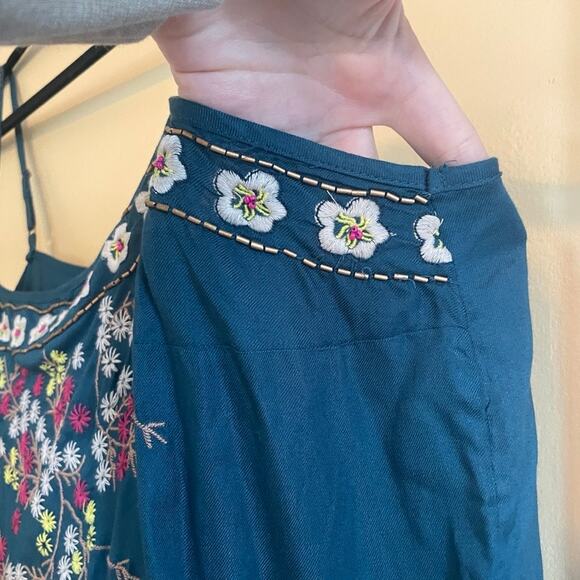 NWT Anthropologie Luzia Cropped Cami Embroidered Teal Floral Sz XL - Picture 9 of 13